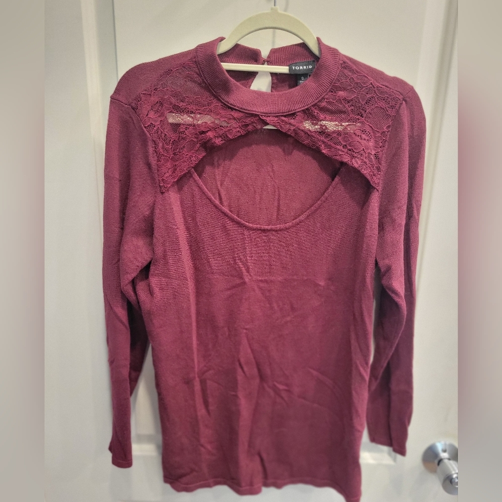Burgundy Lace Detail Top